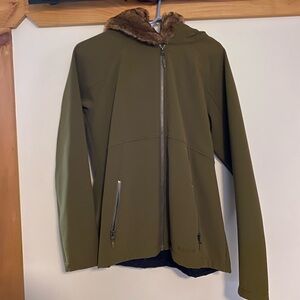 Marmot Olive Softshell Jacket with Faux Fur